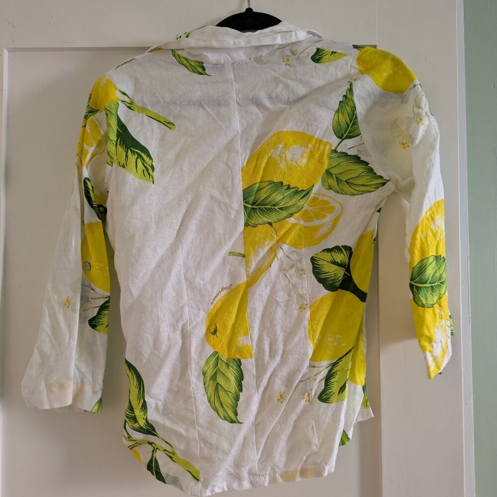 Vintage Italian Lemon Print Linen Collared Button Up Shirt - Picture 2 of 4